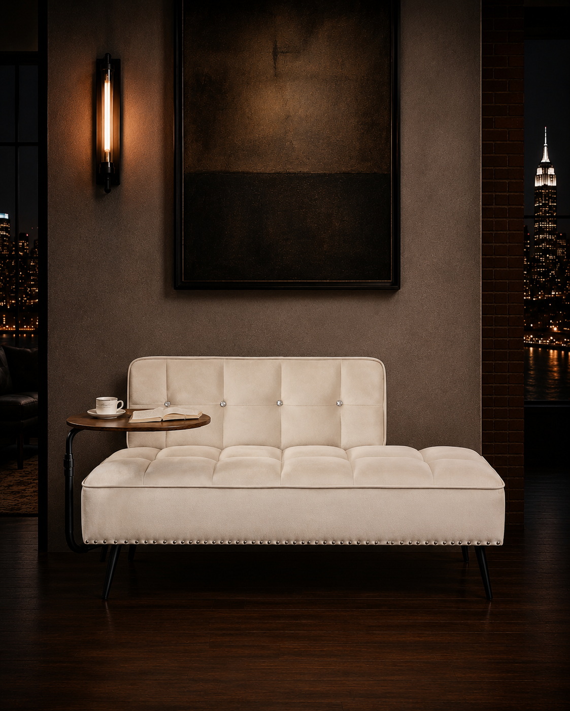 Creme de la Creme Velvet Two-Seater with Side Table