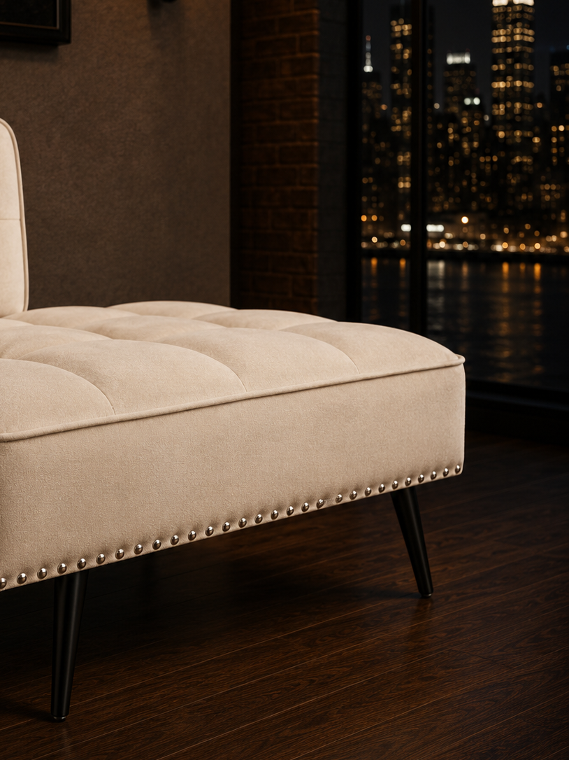 Creme de la Creme Velvet Two-Seater with Side Table