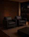 Throwback Black Leather Sofa Chair (Set of 2)