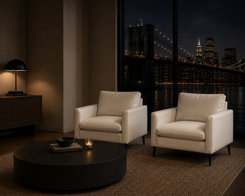 Throwback Crema Leather Sofa Chair (Set of 2)