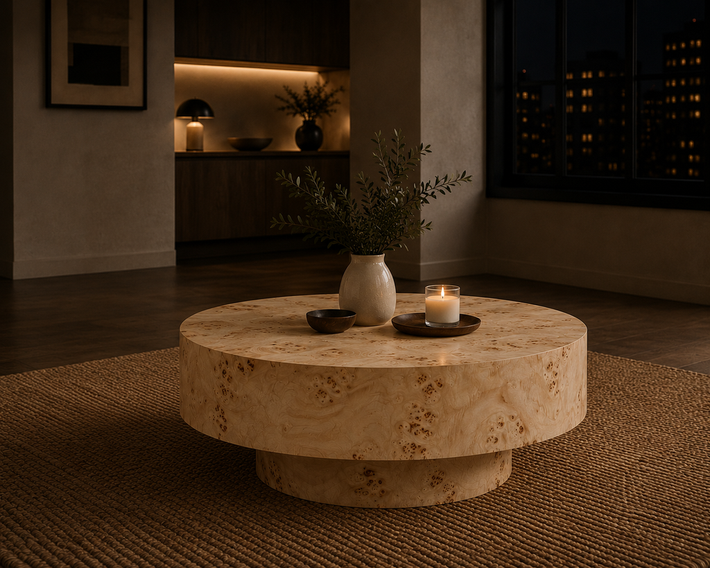 'On a Pedestal' Round Wood Coffee Table