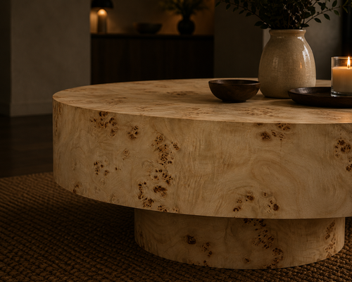 'On a Pedestal' Round Wood Coffee Table